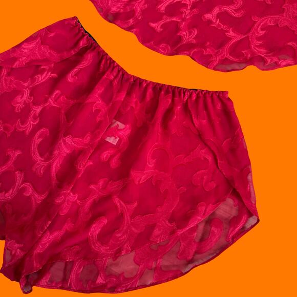 90's vintage red chiffon 2pc pajama lingerie set SMALL - Picture 5 of 9